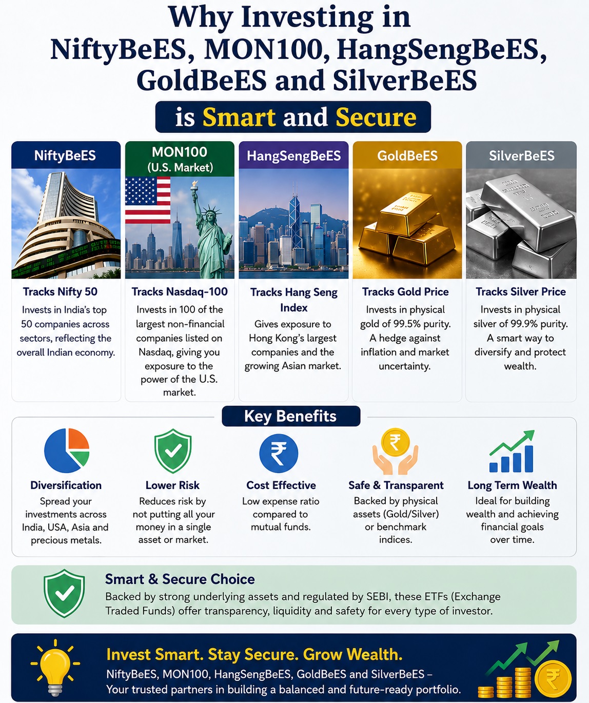 Investing in NiftyBeES MON100 HangSengBeES GoldBeES and SilverBeES is Smart & Secure